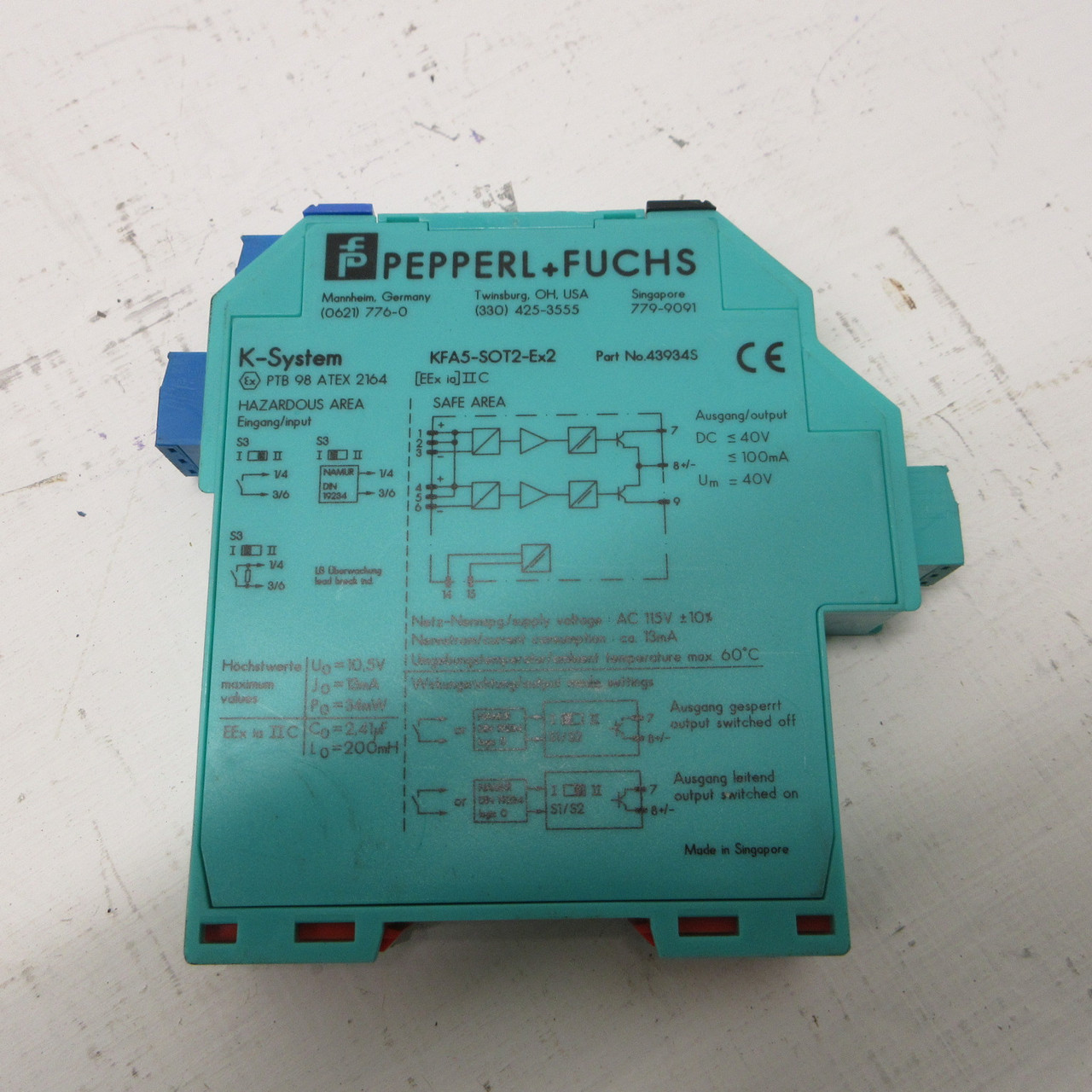 Pepperl+Fuchs KFA5-SOT2-Ex2 Isolated Switch Amplifier 2 Channel 115V PN: 43934S (AH1433-2)