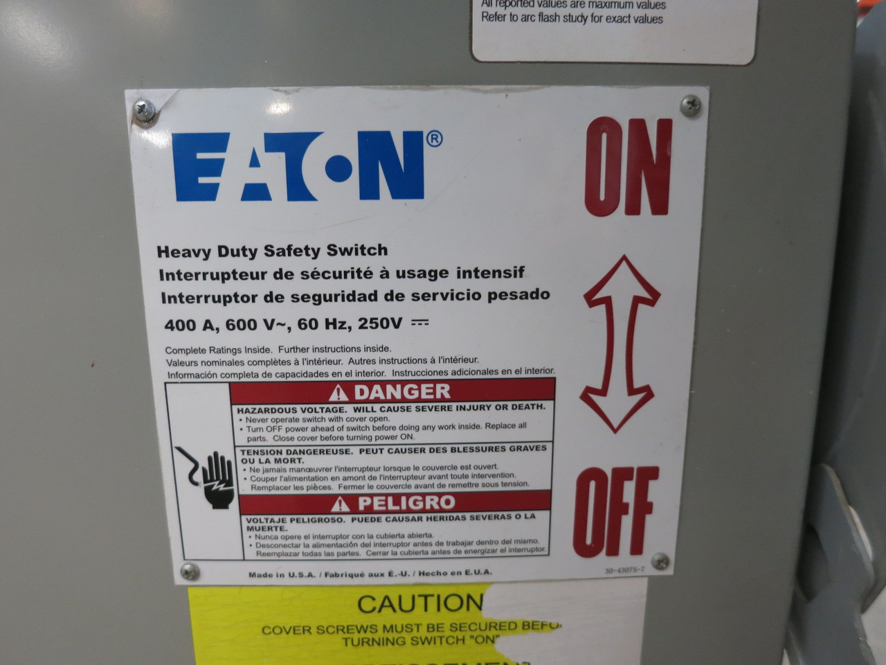 Eaton DH365NRK 400A 600V Fused Safety Switch Disconnect 400 Amp 3R (No Neutral) (DW8346-2)