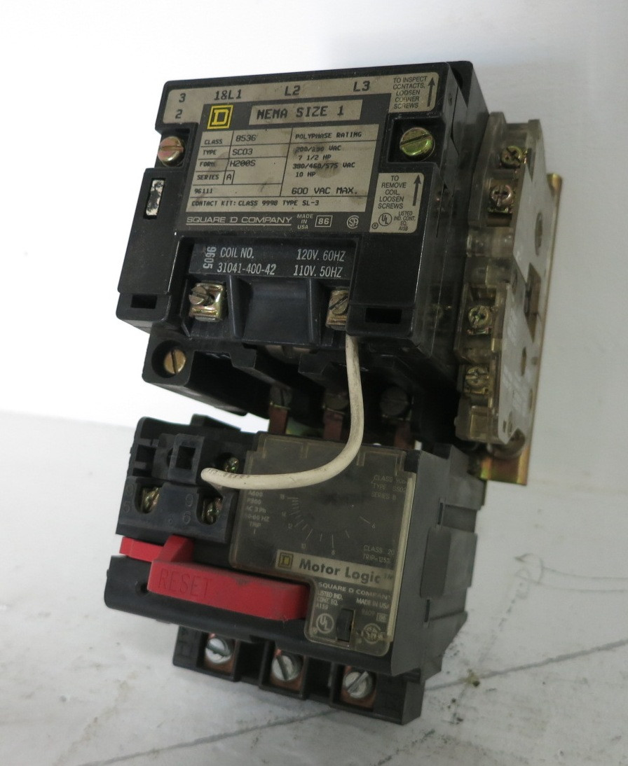 Image of Square D 8536SCO3H200S Size 1 Motor Starter 120V Coil Motor Logic 9065-SS020
