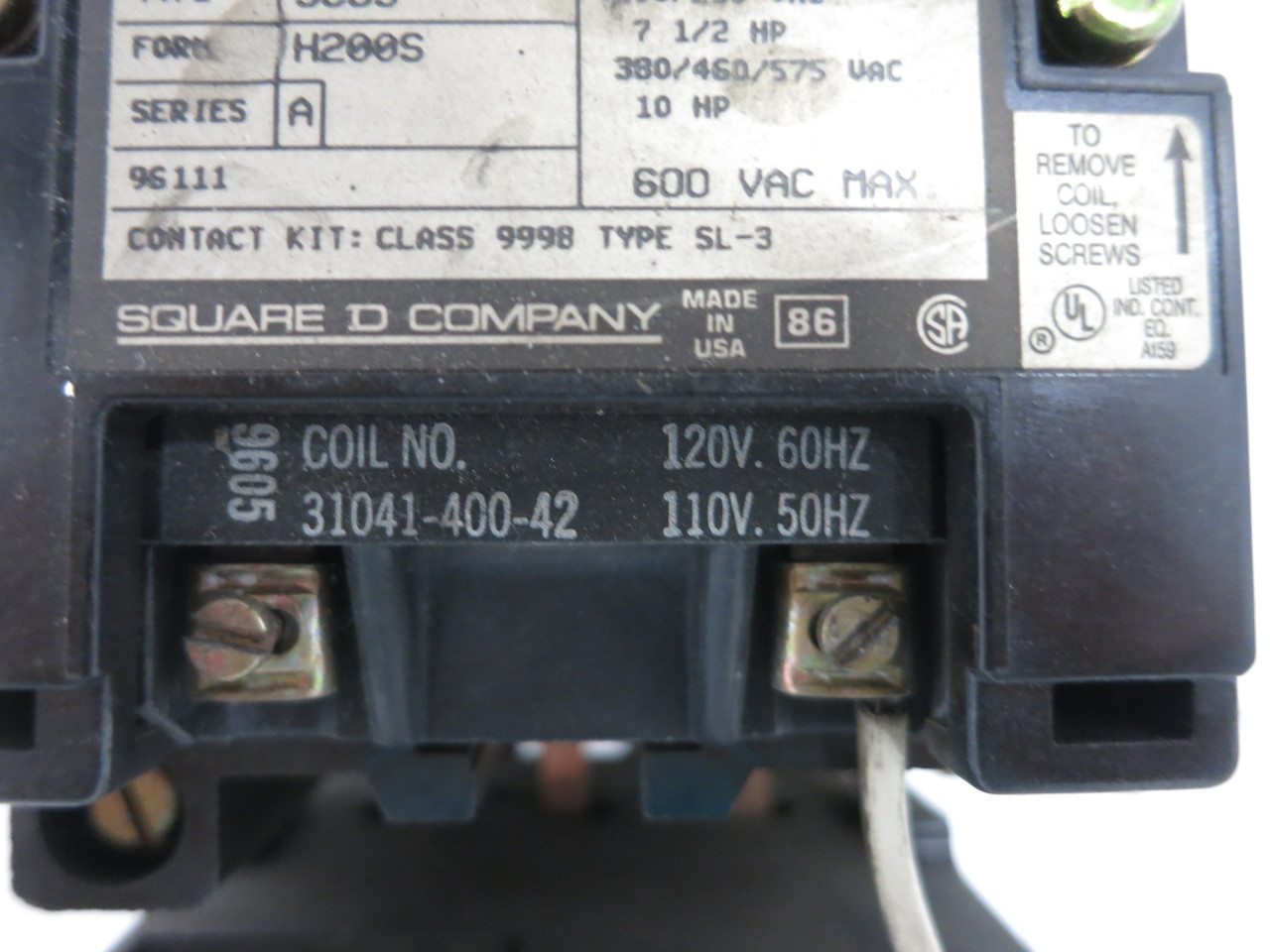 Square D 8536SCO3H200S Size 1 Motor Starter 120V Coil Motor Logic 9065-SS020 (DW8345-1)