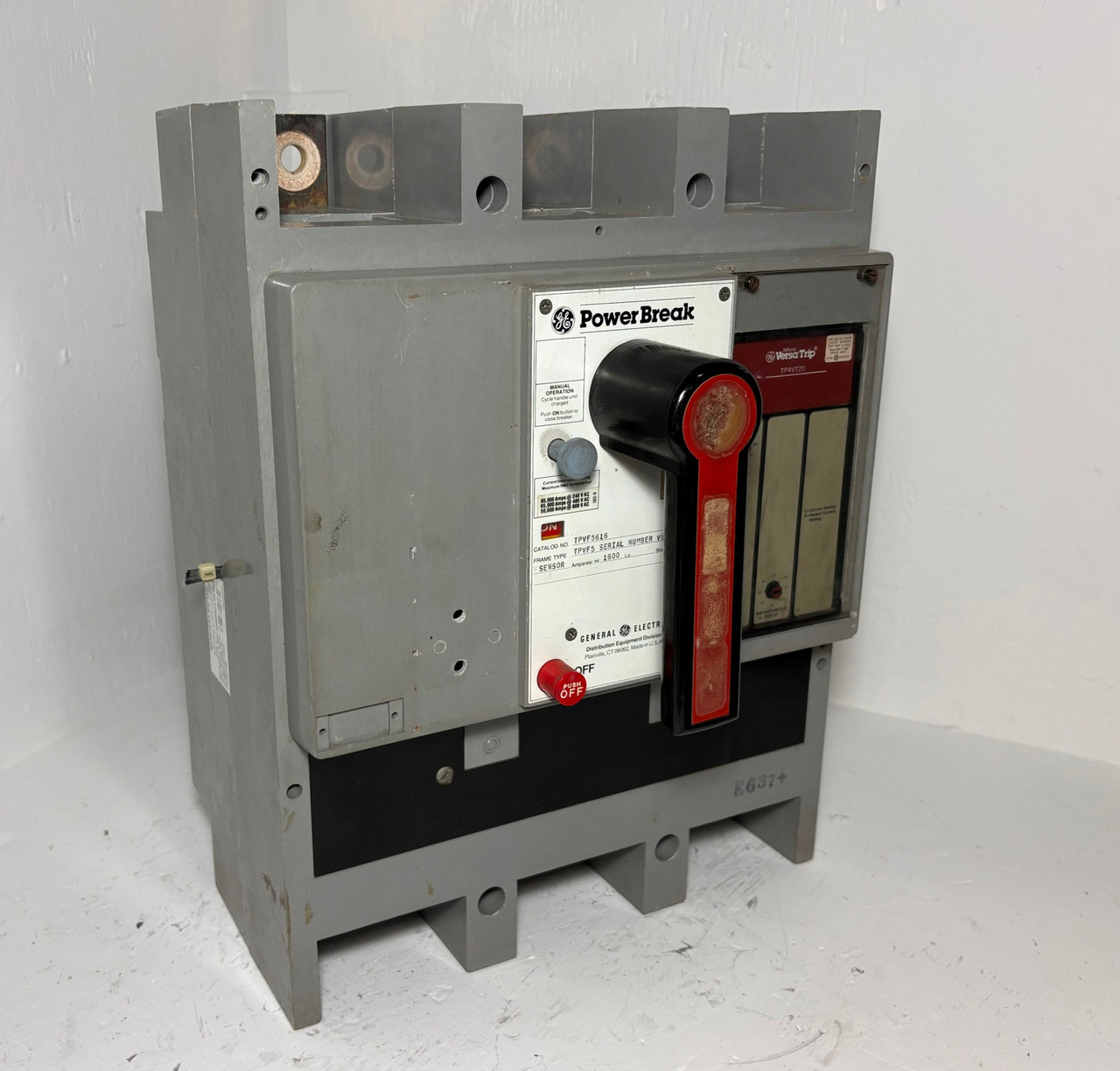 GE TPVF5616 1600A Power Break LI Circuit Breaker w/ Aux TPVF5 600V 1600 Amp 3P (EM5946-1)