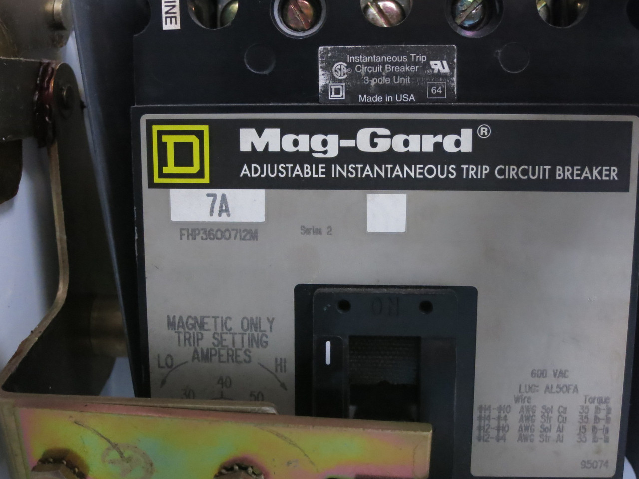 Square D Model 6 7A Breaker Feeder 12" MCC Bucket Mod 6 7 Amp FHP3600712M (DW8344-1)