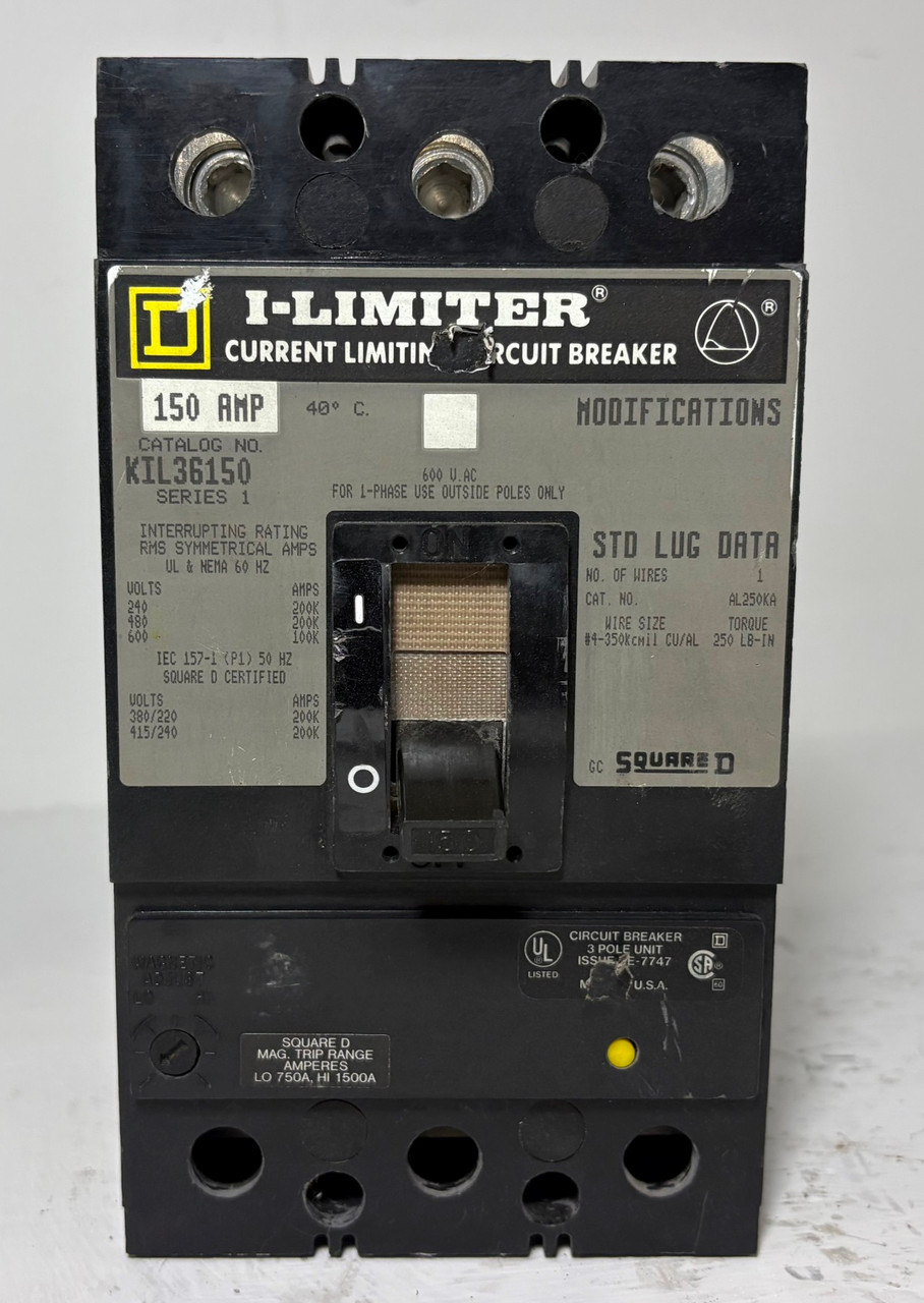 Square D KIL36150 150A I-Limiter Circuit Breaker 480/600V 3 Pole 150 Amp (EM5949-1)