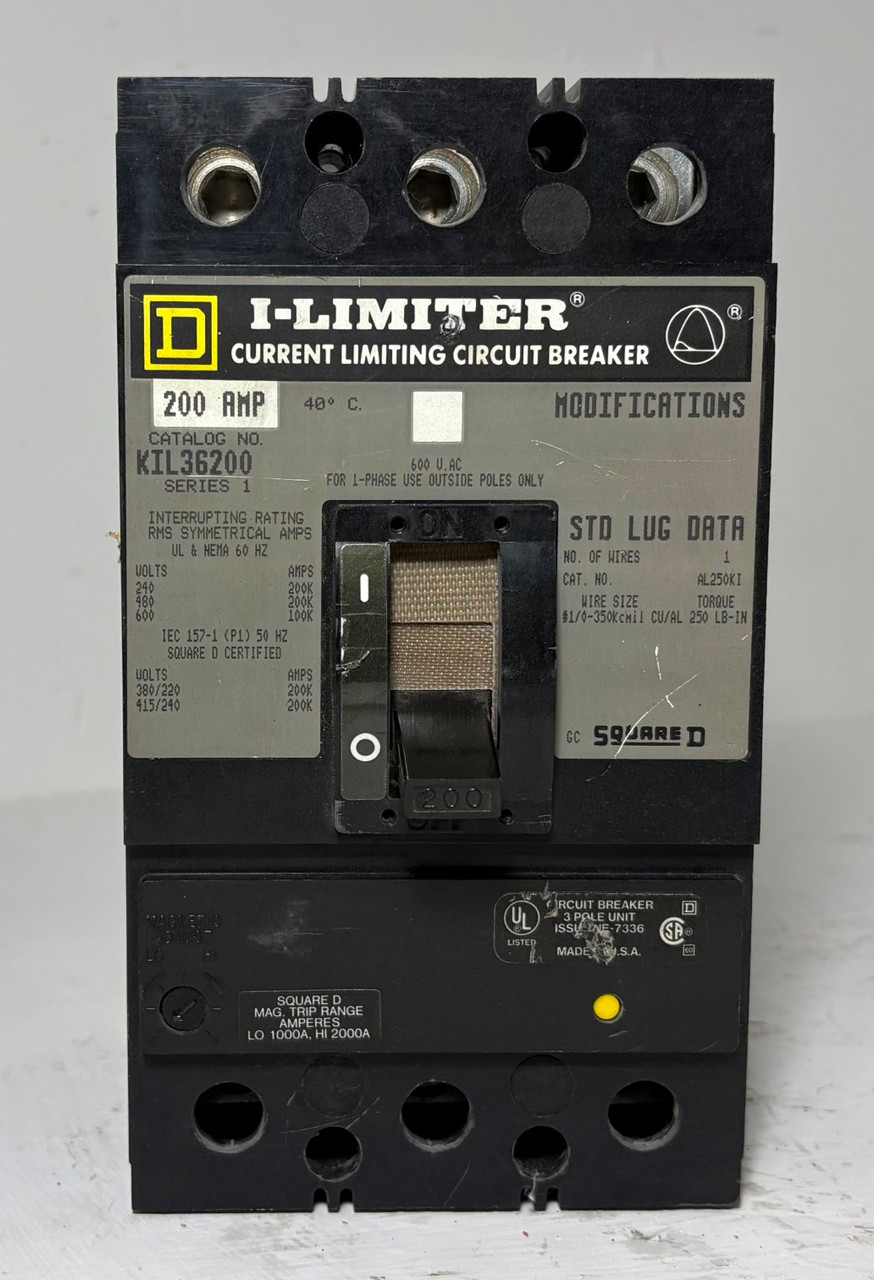 Square D KIL36200 200A I-Limiter Circuit Breaker 480/600V 3 Pole 200 Amp (EM5948-1)