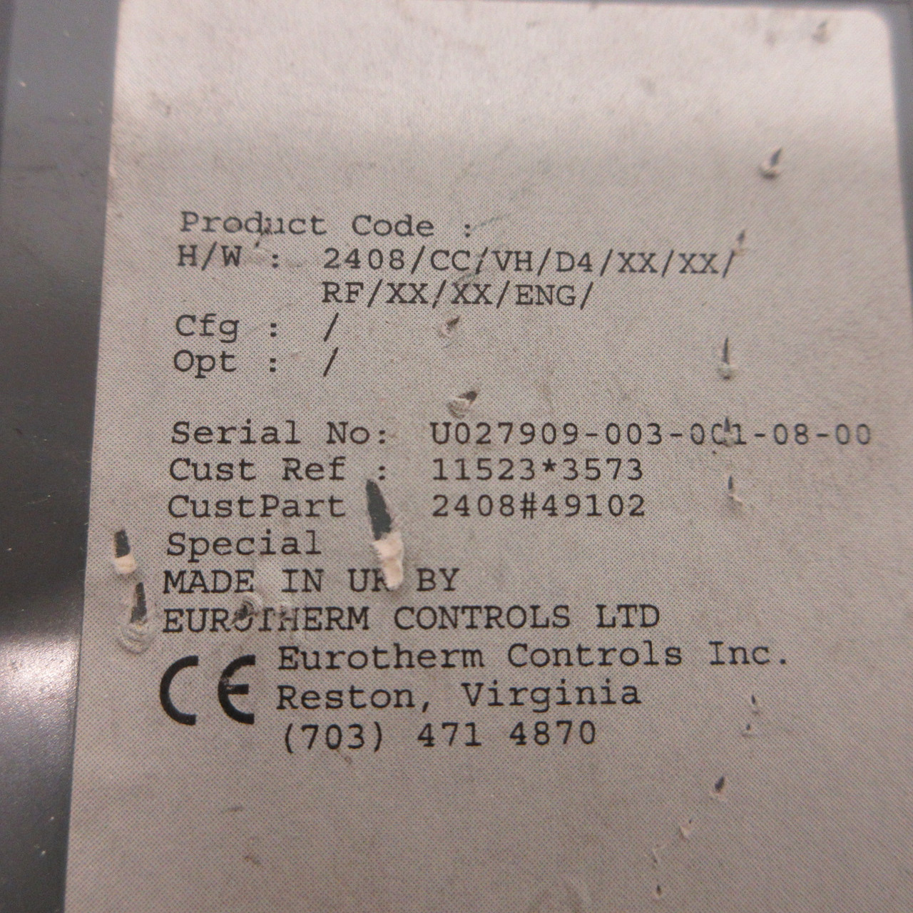 Eurotherm 2408 Temperature Controller 2408/CC/VH/D4/XX/XX/RF/XX/XX/ENG 100/240V (AH1448-1)