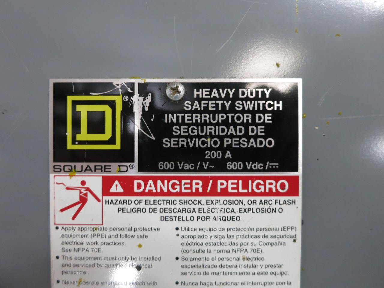 Square D H364 200A 600V Fusible Heavy Duty Safety Switch Disconnect 200 Amp F05 (DW8363-1)