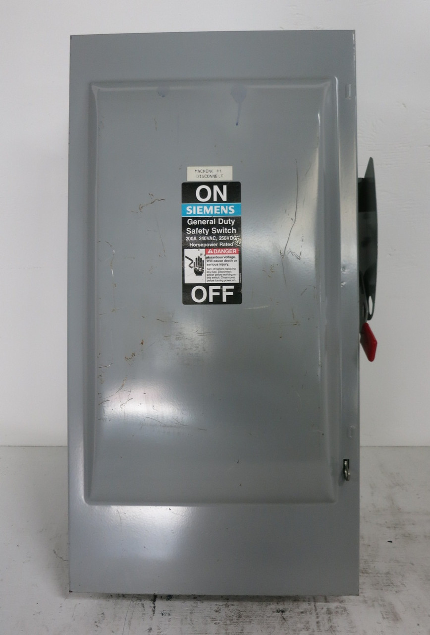 Siemens GF324N 200A 240V Fusible Safety Switch Disconnect 200 Amp GF324-N VBII (DW8362-1)