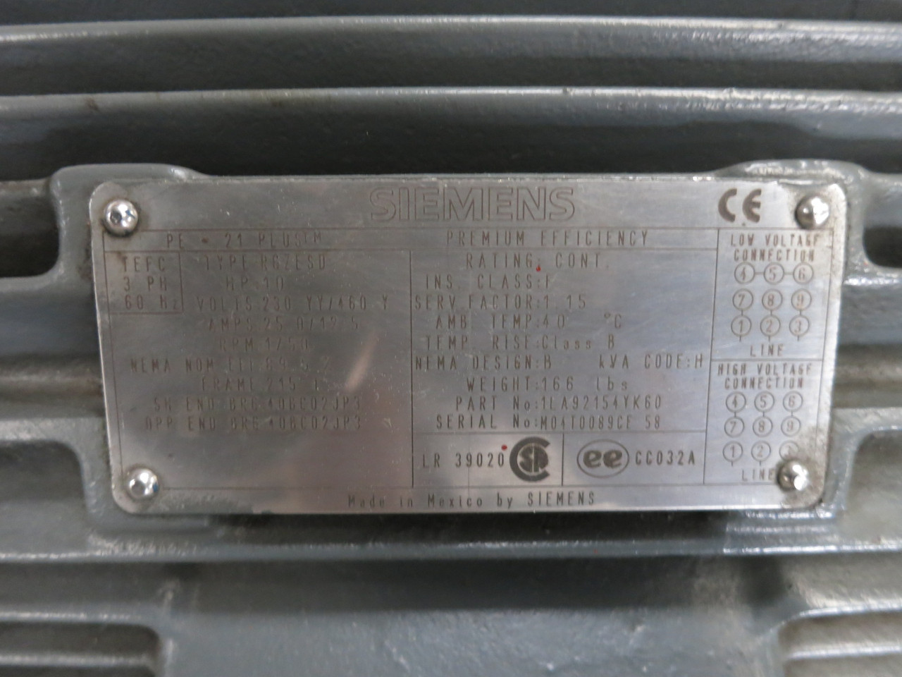 Siemens RGZESD 10 HP AC Motor 230/460V 1750 RPM PE-21 Plus 1LA92154YK60 (DW8365-1)