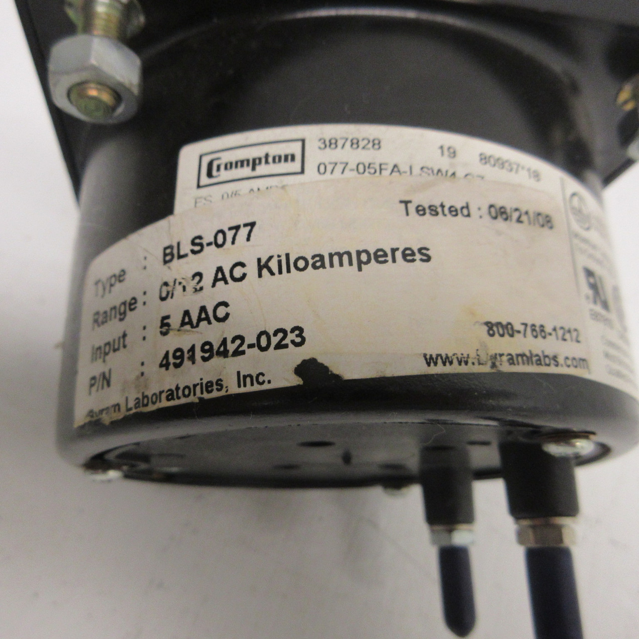 ASCO BLS-077 AC Kiloamperes Panel Meter 491942-023 (Range: 0/12 AC Kiloamperes) (AH1458-1)