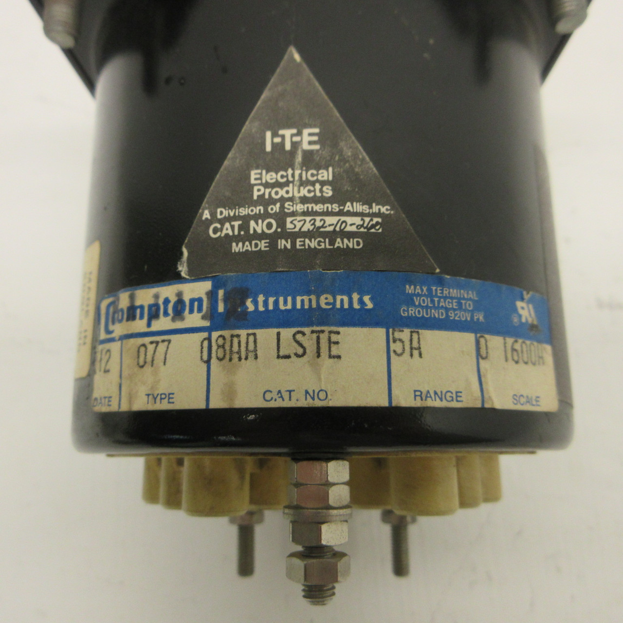 Crompton ITE 077-08AA-LSTE AC Amperes Panel Meter 8AALSTE 5A (Range: 0/1600 AAC) (AH1456-1)