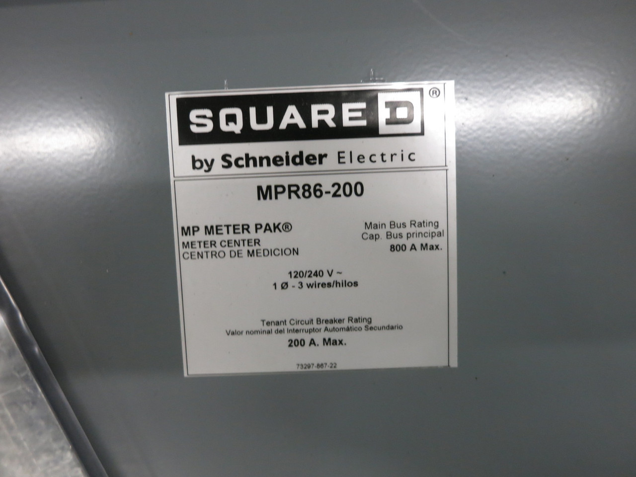 NEW Square D MPR86-200 6 Socket Meter Center 800A Bus 200A 120/240V Meter-Pak (DW8373-1)