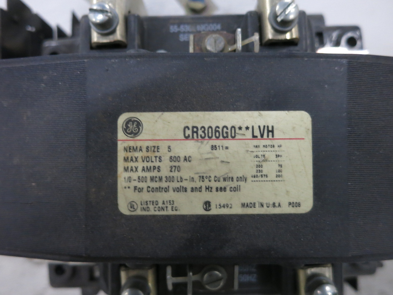 GE CR306G0**LVH Size 5 Motor Starter 480V Coil 200 HP CR306G0 (DW8369-1)