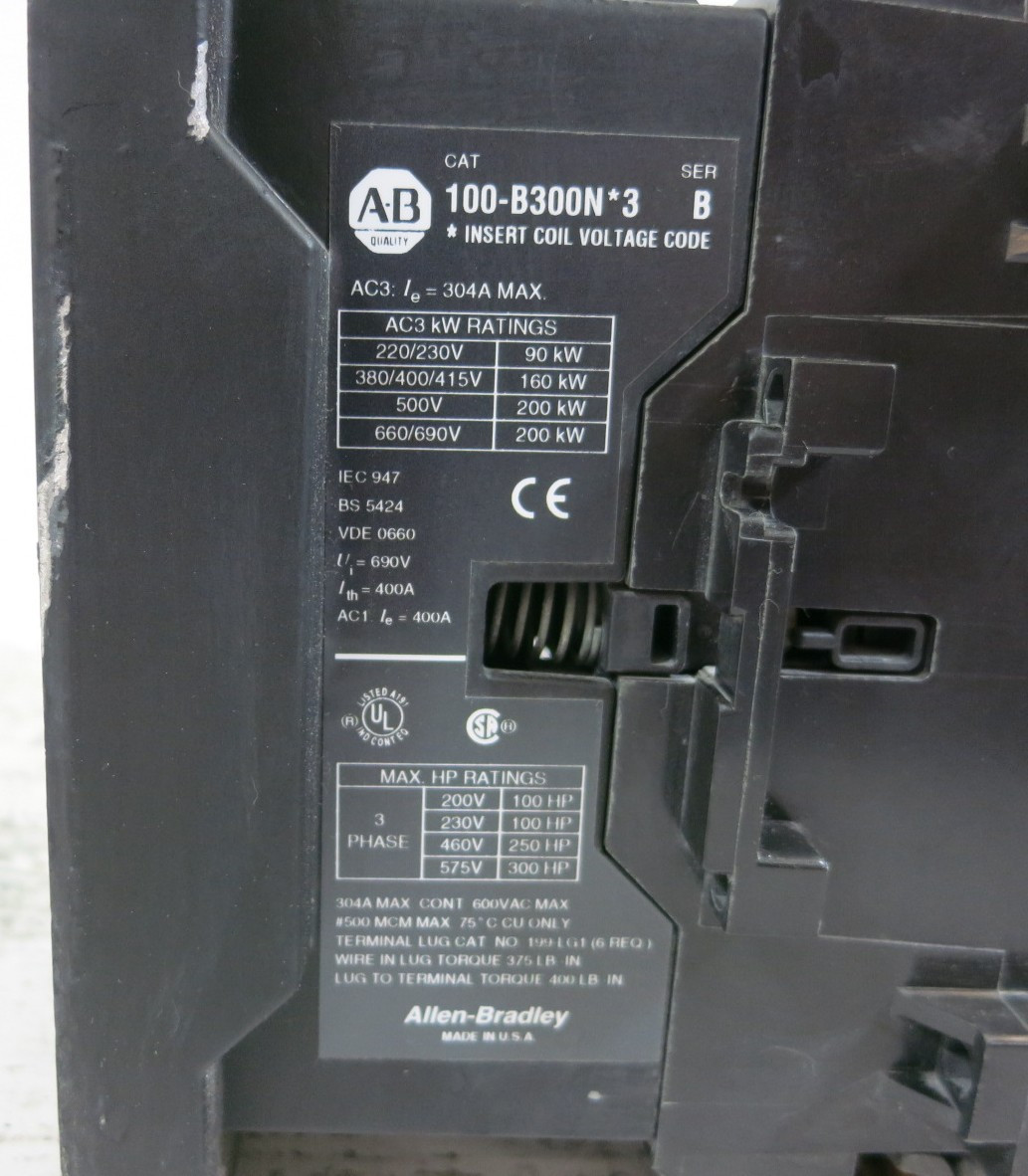 Allen Bradley AB 100-B300N*3 304 Amp Motor Contactor 100B300N3 120V Coil 300HP (BJ1137-2)