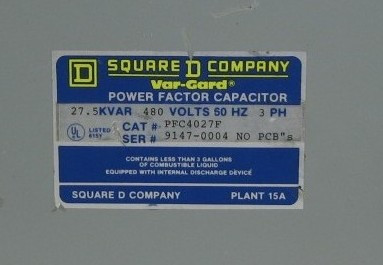 Square D Var-Gard 27.5 kVAR 480V 60Hz PFC4027F Power Factor Capacitor (BJ1139-2)