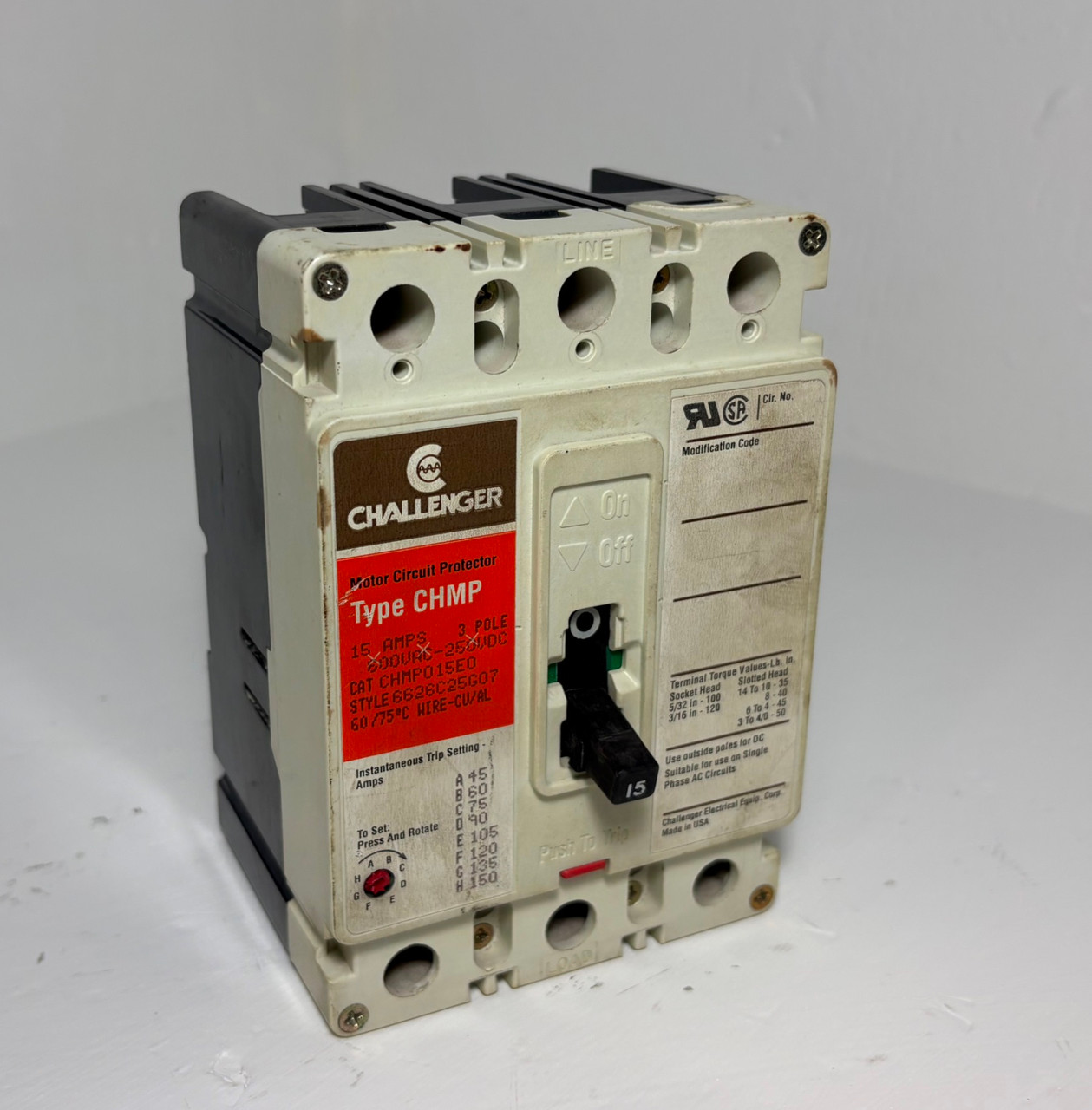 Image of Challenger CHMP015E0 15A Circuit Breaker Matte Orange 600V 3P Type CHMP 15 Amp