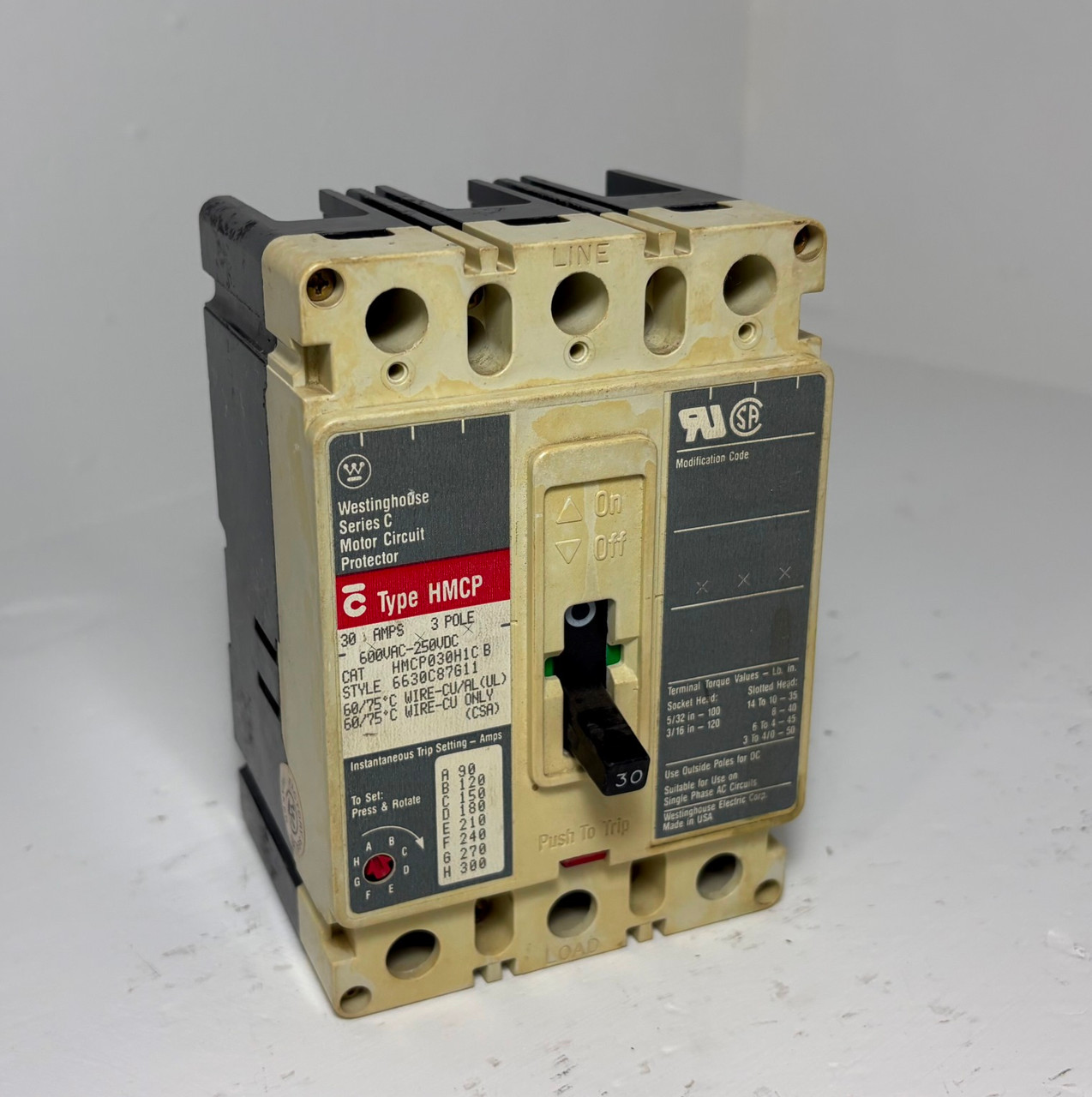 Image of Westinghouse HMCP030H1CB 30A Circuit Breaker Matte 600V 3P Type HMCP 30 Amp