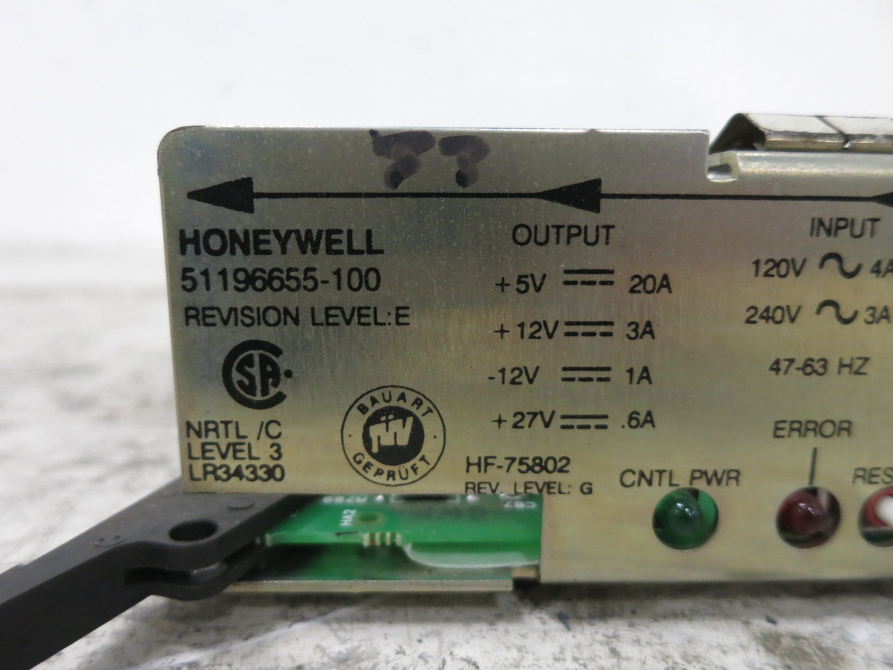 Honeywell 51196655-100 Rev E PLC Power Supply HF-75802 Rev G D-2-140750-K Board (DW8393-1)