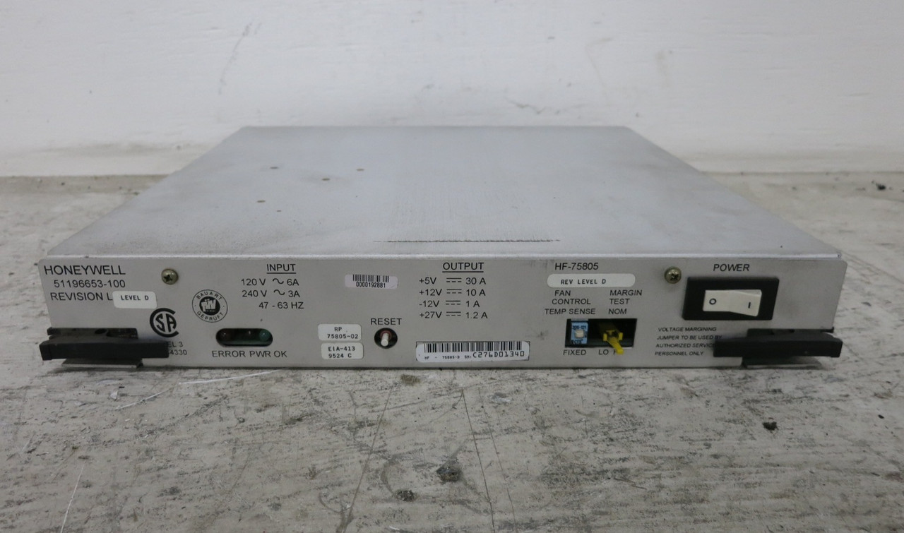 Honeywell 51196653-100 Power Supply HF-75805 Rev D Revision Level D PS PLC (DW8387-1)