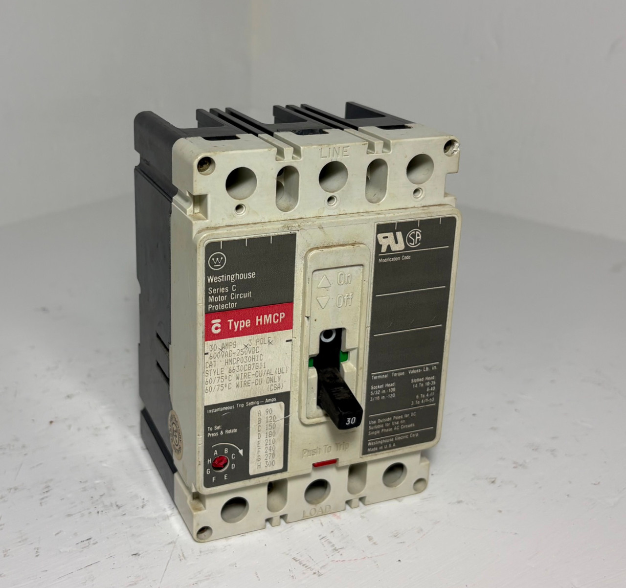 Westinghouse HMCP030H1C 30A Circuit Breaker Matte 600V 3P Type HMCP 30 Amp (EM5970-30)
