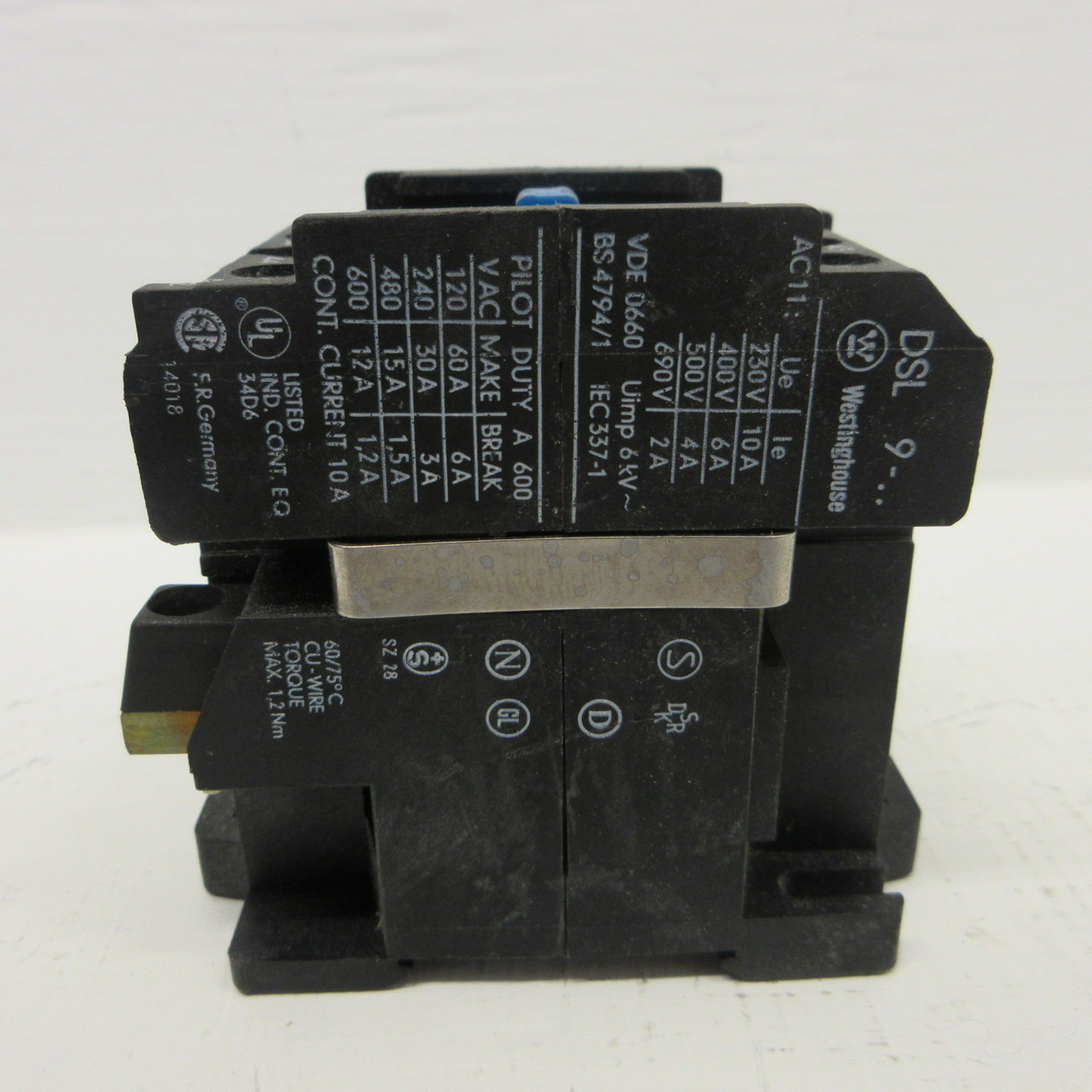 Westinghouse DSL9-31 Contactor 10A 480/600 VAC 4 Pole 4P 110/120V Coil 10 Amp (AH1471-5)