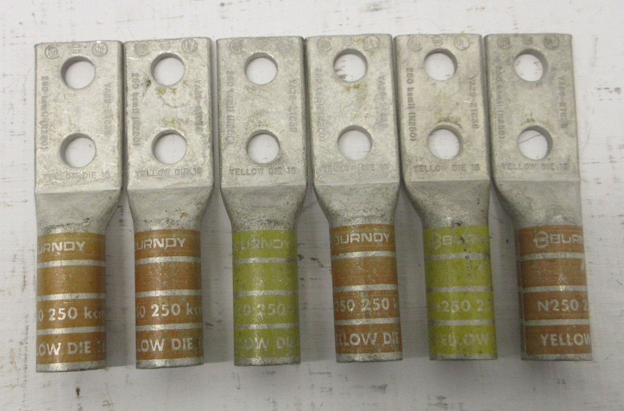 Image of NEW Burndy YA29-2TC38 250 kcmil (N250) Crimp Lugs Yellow Die 16 NNB (LOT OF 6)