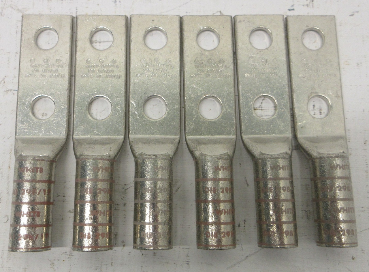 Image of NEW Burndy YAZ31-2NTC-FX 2 Hole Crimp Lugs 250 637/24 White Die NNB (LOT OF 6)