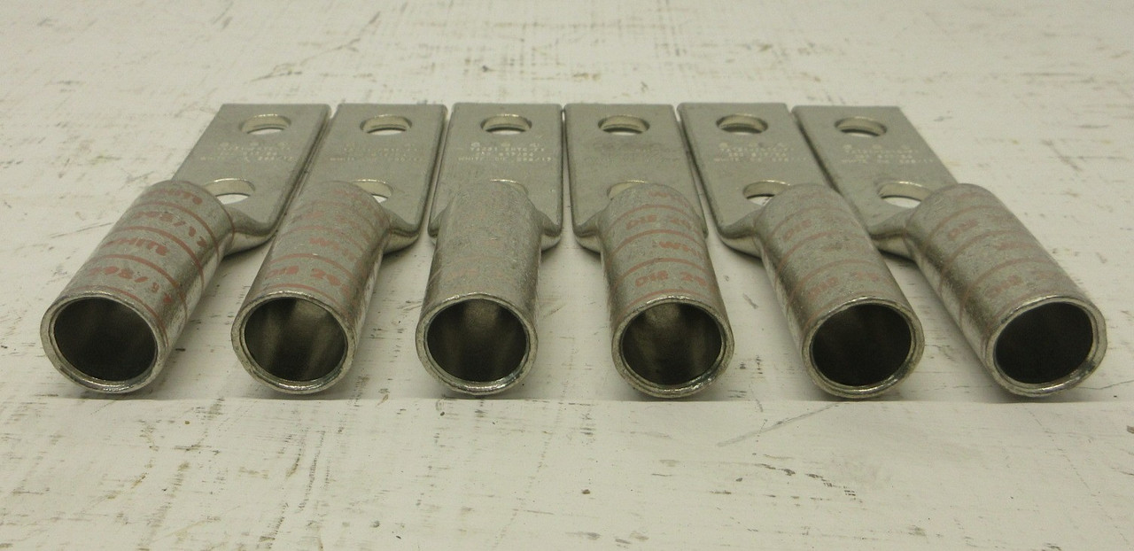 NEW Burndy YAZ31-2NTC-FX 2 Hole Crimp Lugs 250 637/24 White Die NNB (LOT OF 6) (AH1481-8)