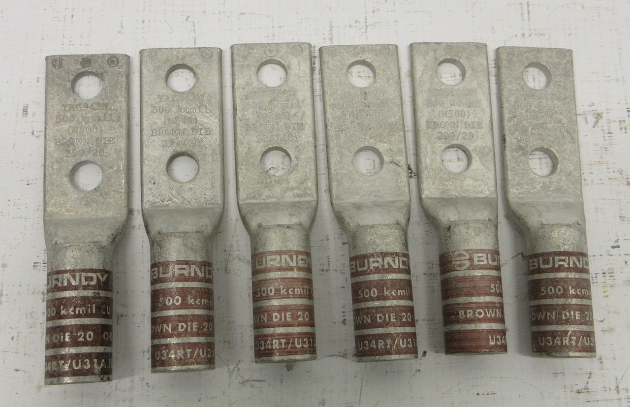 NEW Burndy YAZ342N 500 kcmil (N500) Crimp Lugs Brown Die 299/20 NNB (LOT OF 6) (AH1480-6)