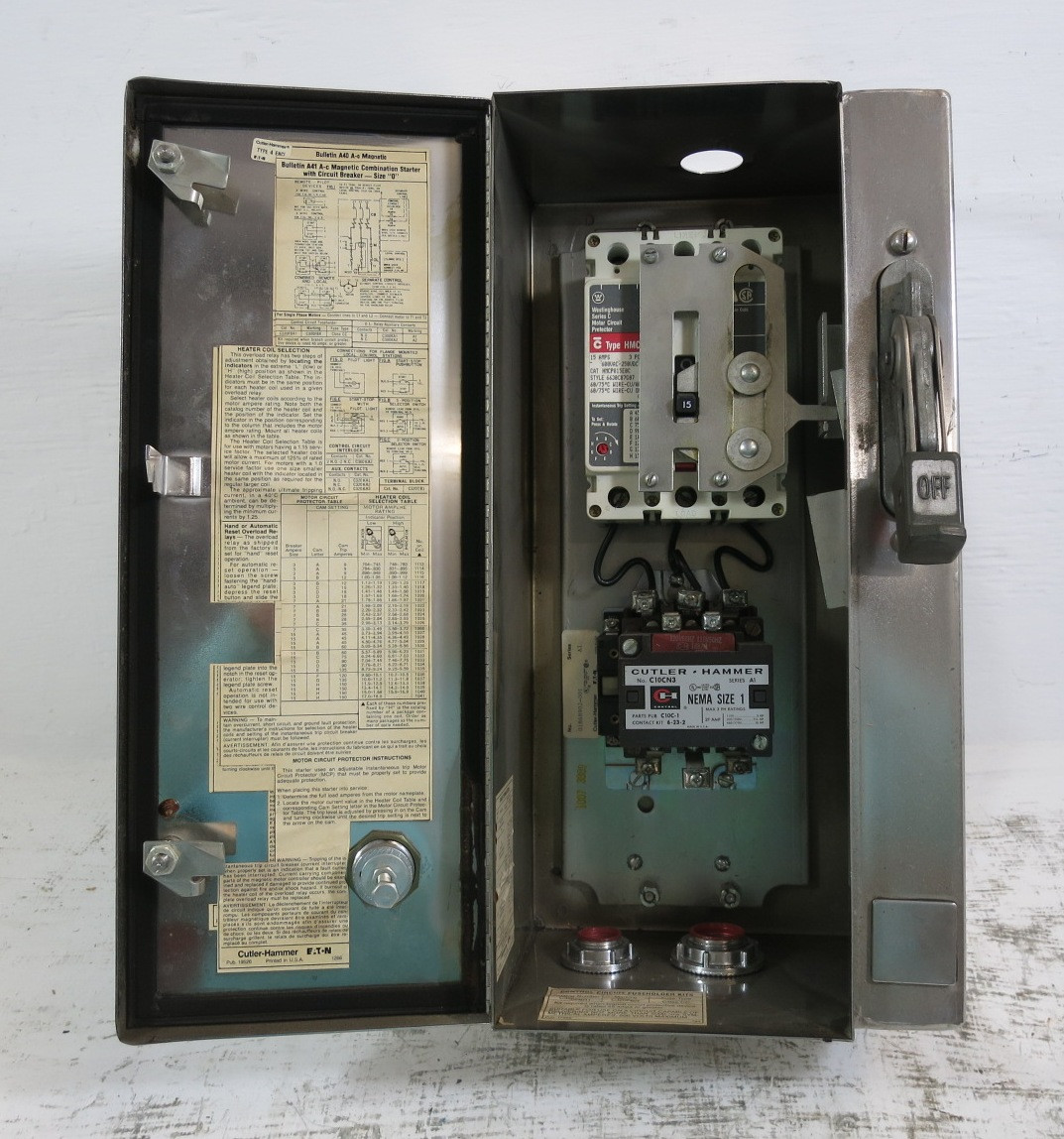 Eaton 15A Breaker Size 1 Contactor Combination Box C10CN3 15 Amp Combo HMCP SS (DW8405-1)