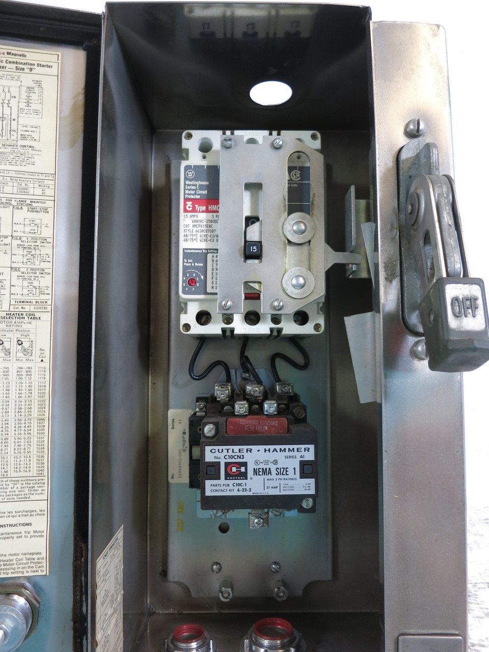 Eaton 15A Breaker Size 1 Contactor Combination Box C10CN3 15 Amp Combo HMCP SS (DW8405-1)