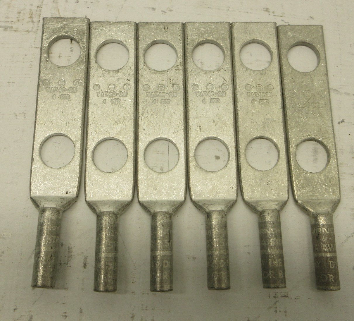 Image of NEW Burndy YAZ4C-2N 2 Hole Crimp Lugs 4 STR 4 AWG Gray Die 346/8 NNB (LOT OF 6)