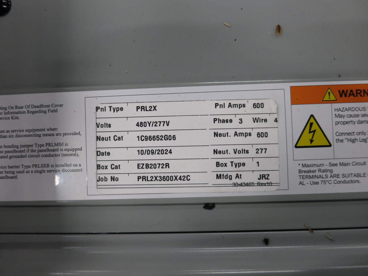 Eaton PRL2X 600A 480Y/277V Circuit Breaker Panel Board 3PH 4W 600 Amp Xpert 3R (DW8411-1)