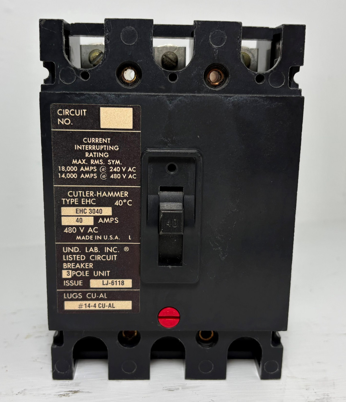 NEW Cutler-Hammer EHC3040 40A Circuit Breaker 480V 3P Type EHC 40 Amp NIB (EM5978-1)
