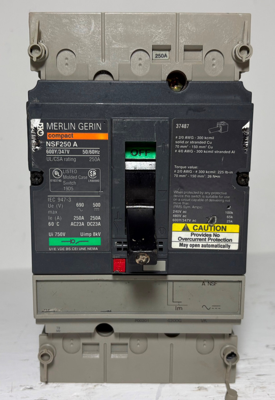 Merlin Gerin NSF250A 250A Molded Case Switch w/ 125 VDC Shunt & Aux NSF250 A (EM5977-4)