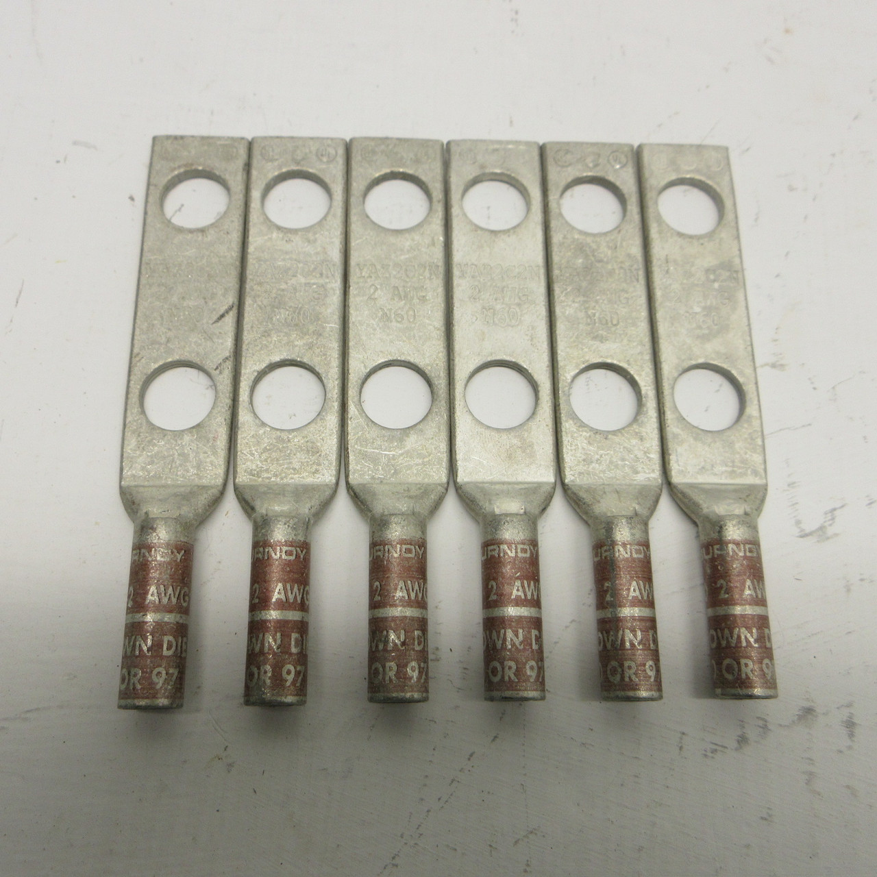 NEW Burndy YAZ2C2N 2 Hole Crimp Lugs 2 AWG N60 Brown Die 10 or 97 NNB (LOT OF 6) (AH1488-5)