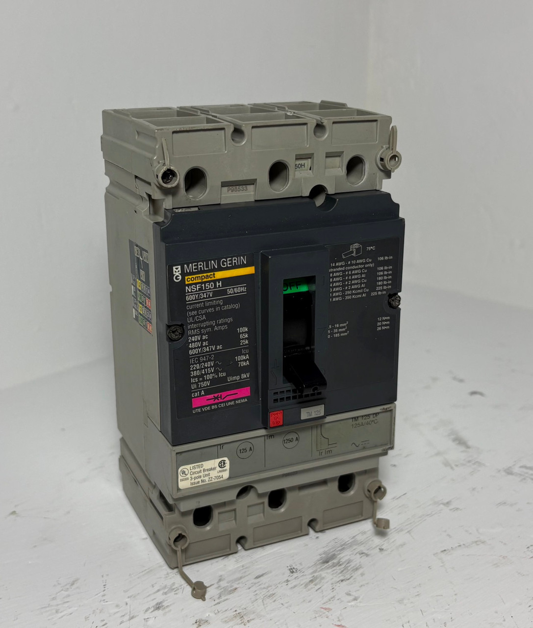 Merlin Gerin NSF150H 150A Compact Circuit Breaker w 125 Amp Trip TM125DP 600V 3P (EM5979-1)