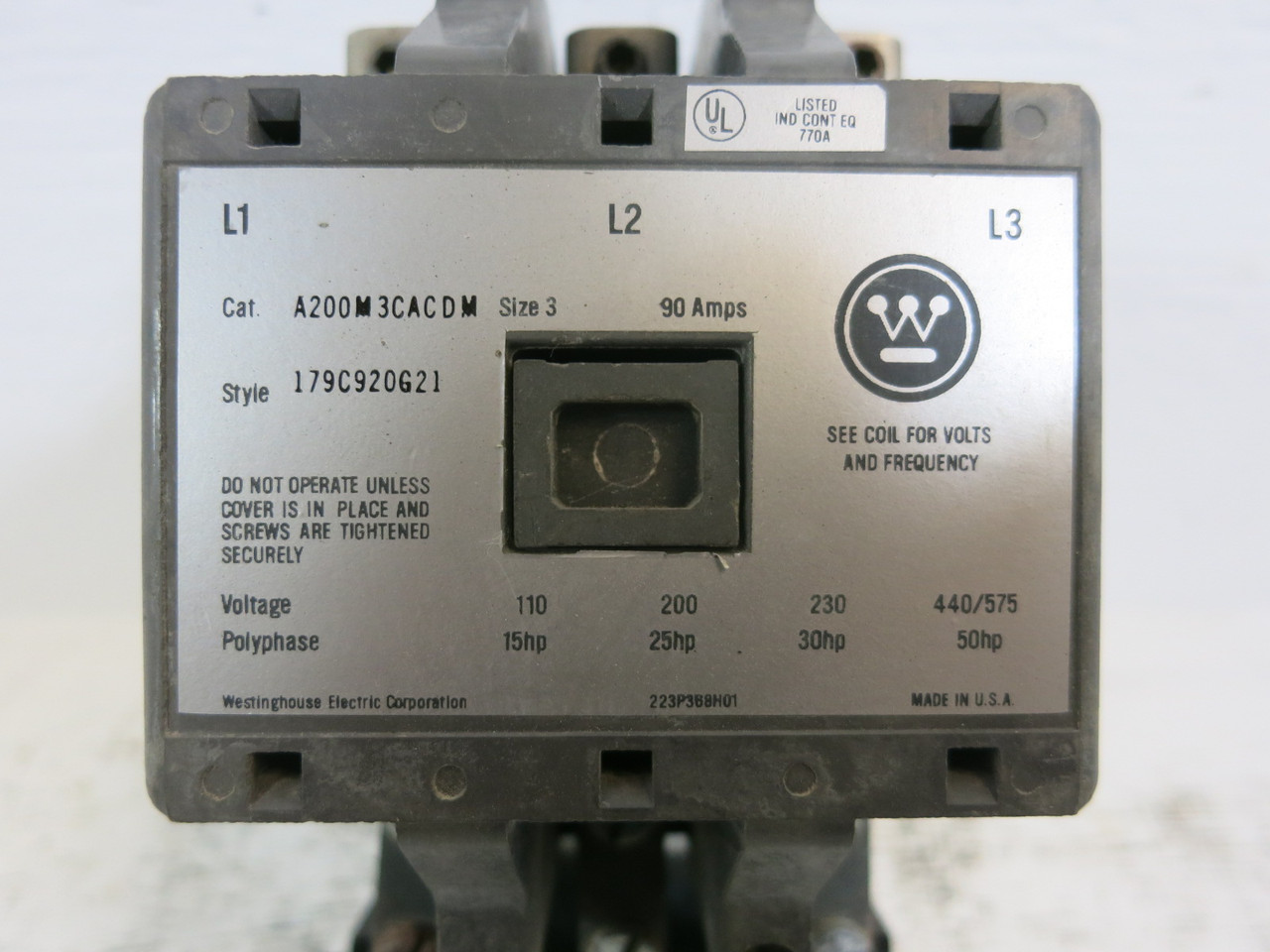 Westinghouse A200M3CACDM Size 3 Motor Starter 120V Coil 90 Amp Sz3 50 HP 440/575 (BJ1144-1)