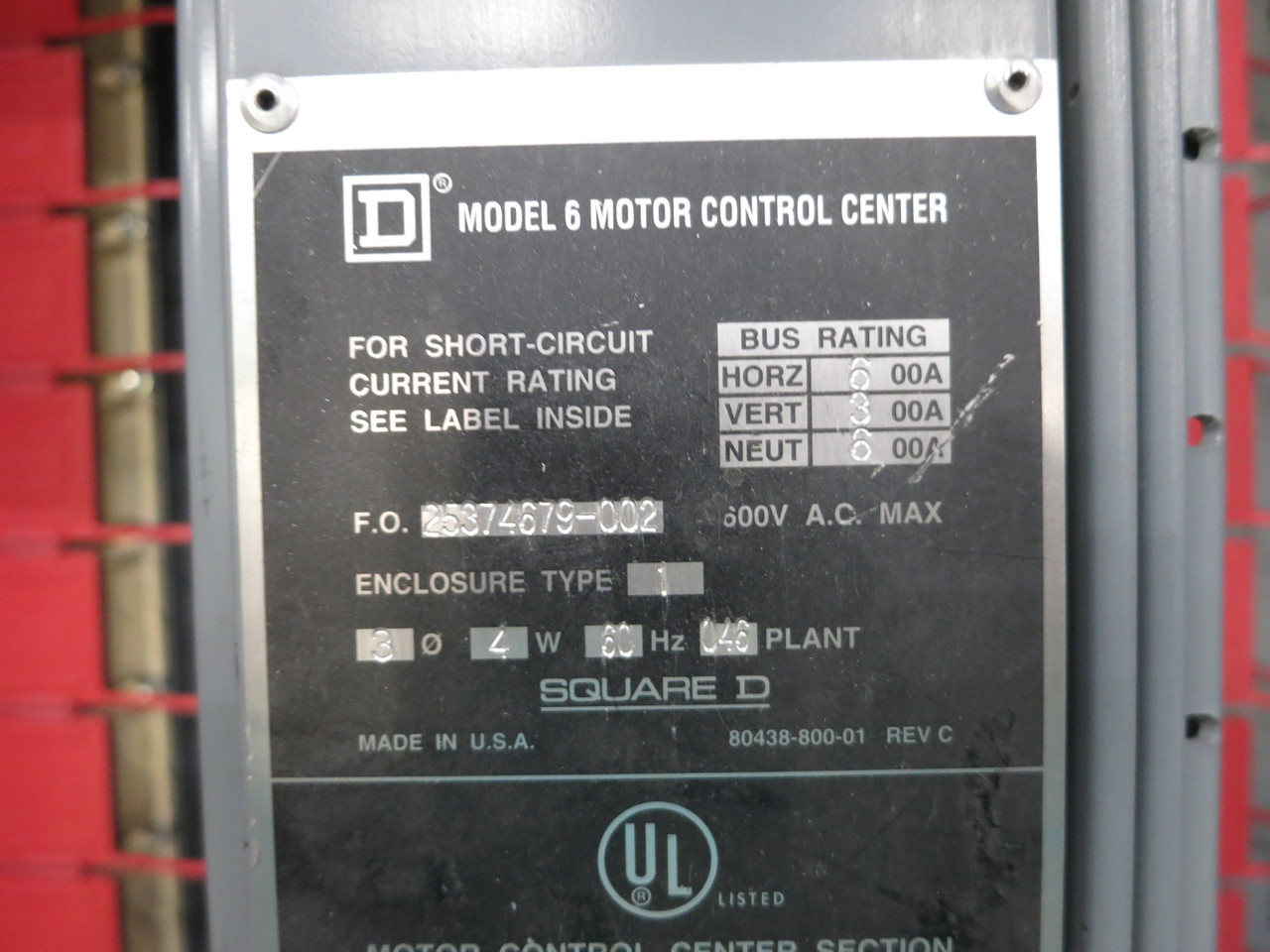 Square D Model 6 600/300 Amp MCC Motor Control Center 4x Section 600A 300A (DW8433-1)