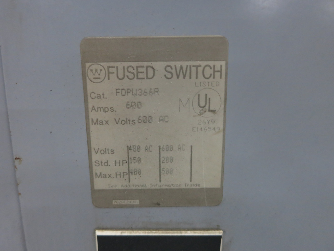 Westinghouse FDPW366R 600A 600V Fusible Panelboard Switch FDP Unit 600 Amp (DW8443-1)