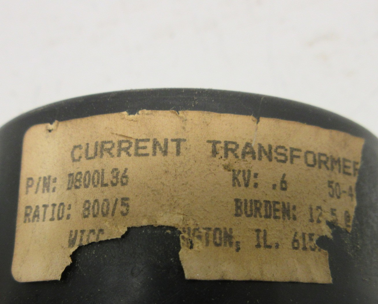 WICC ltd D800L36 Current Transformer 800/5 0.6KV 12.5 @ 60HZ 800:5A (NO LABEL) (AH1528-14)
