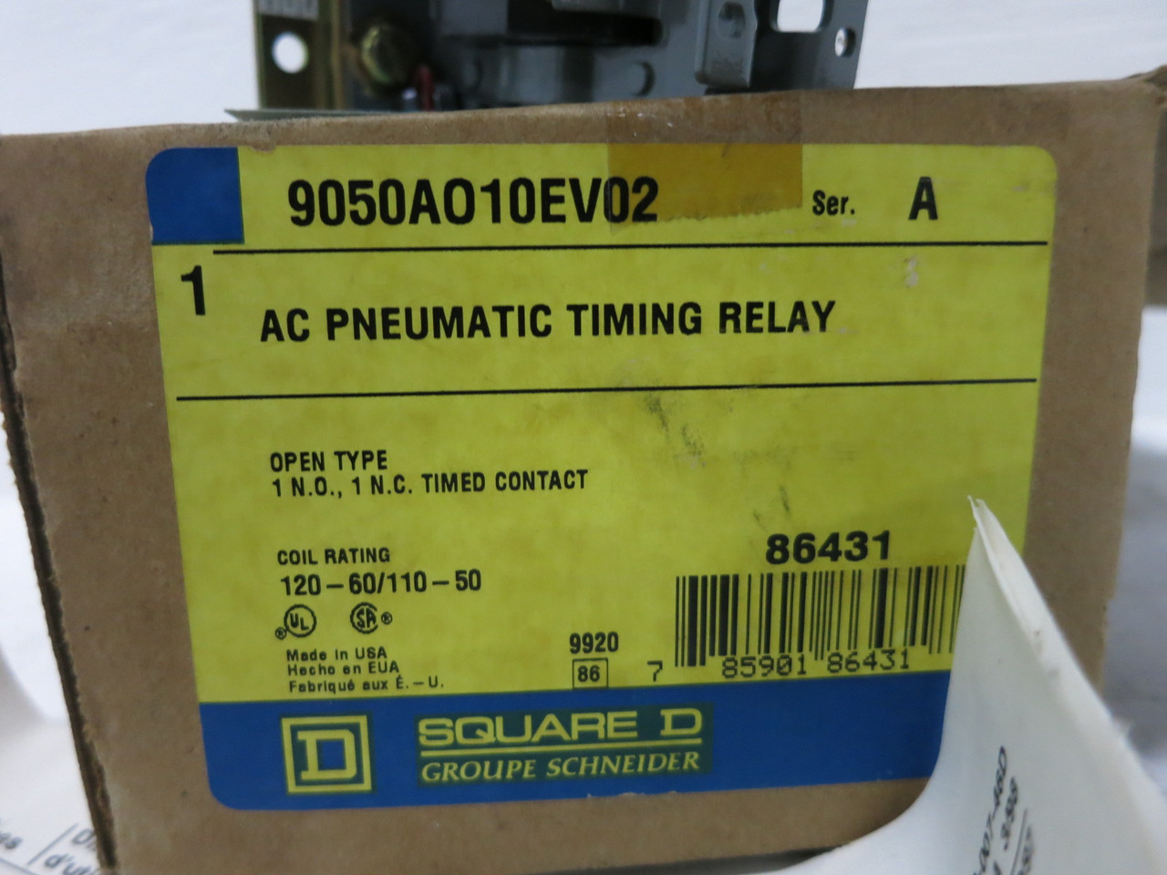 NEW Square D 9050AO10EV02 AC Pneumatic Timing Relay 9050 120V Coil 9050A010E (DW8467-1)