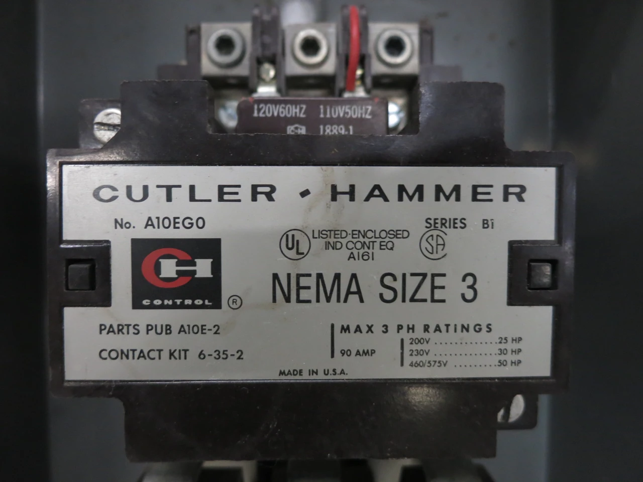 Eaton A10EG0 Enclosed Size 3 Motor Starter B1 120V Coil 90A 50 HP @ 460V A10EGO (DW8464-2)