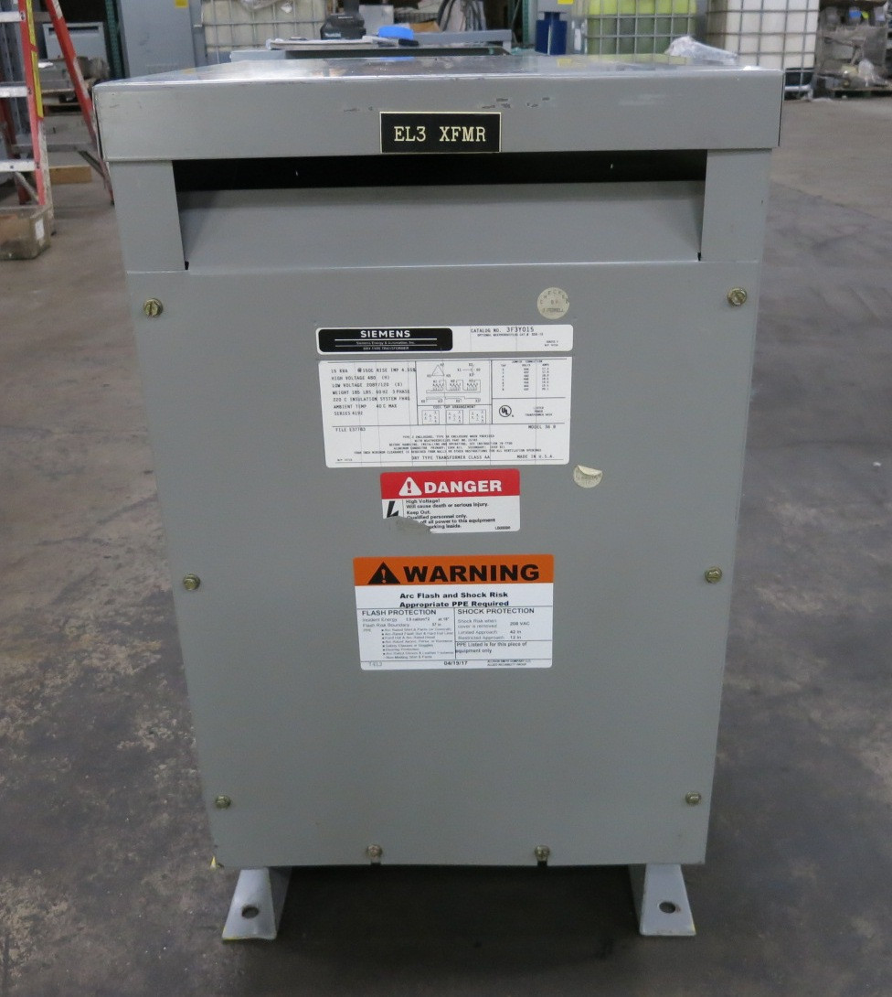 Siemens 15 kVA 480 Delta to 208Y/120 V 3PH Dry Type Transformer 3F3Y015 480V 208 (DW8478-1)