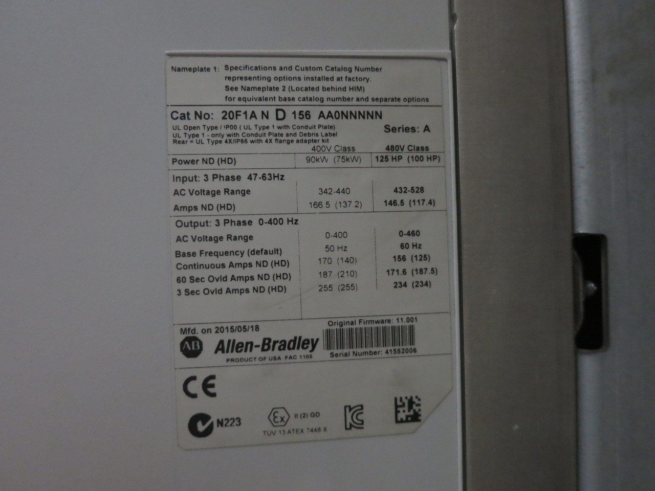 NEW Allen Bradley 125 HP PowerFlex 753 480V AC VS Drive VFD 156A 480 VAC (DW8491-1)