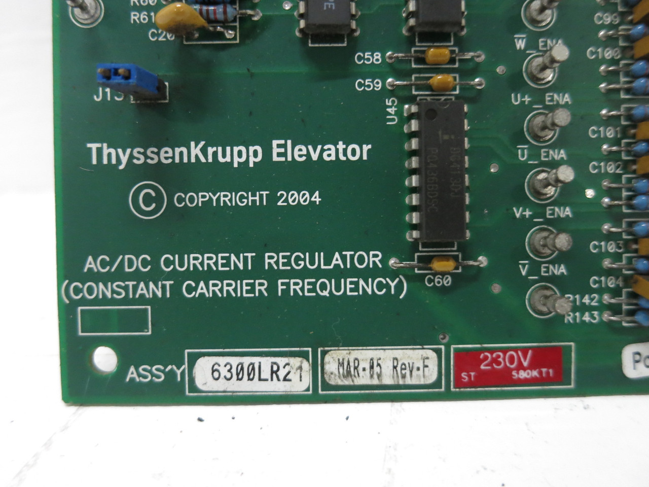 Thyssen Elevator 6300LR21 Rev F AC/DC Current Regulator PC Board PCB Dover 230V (DW8486-1)