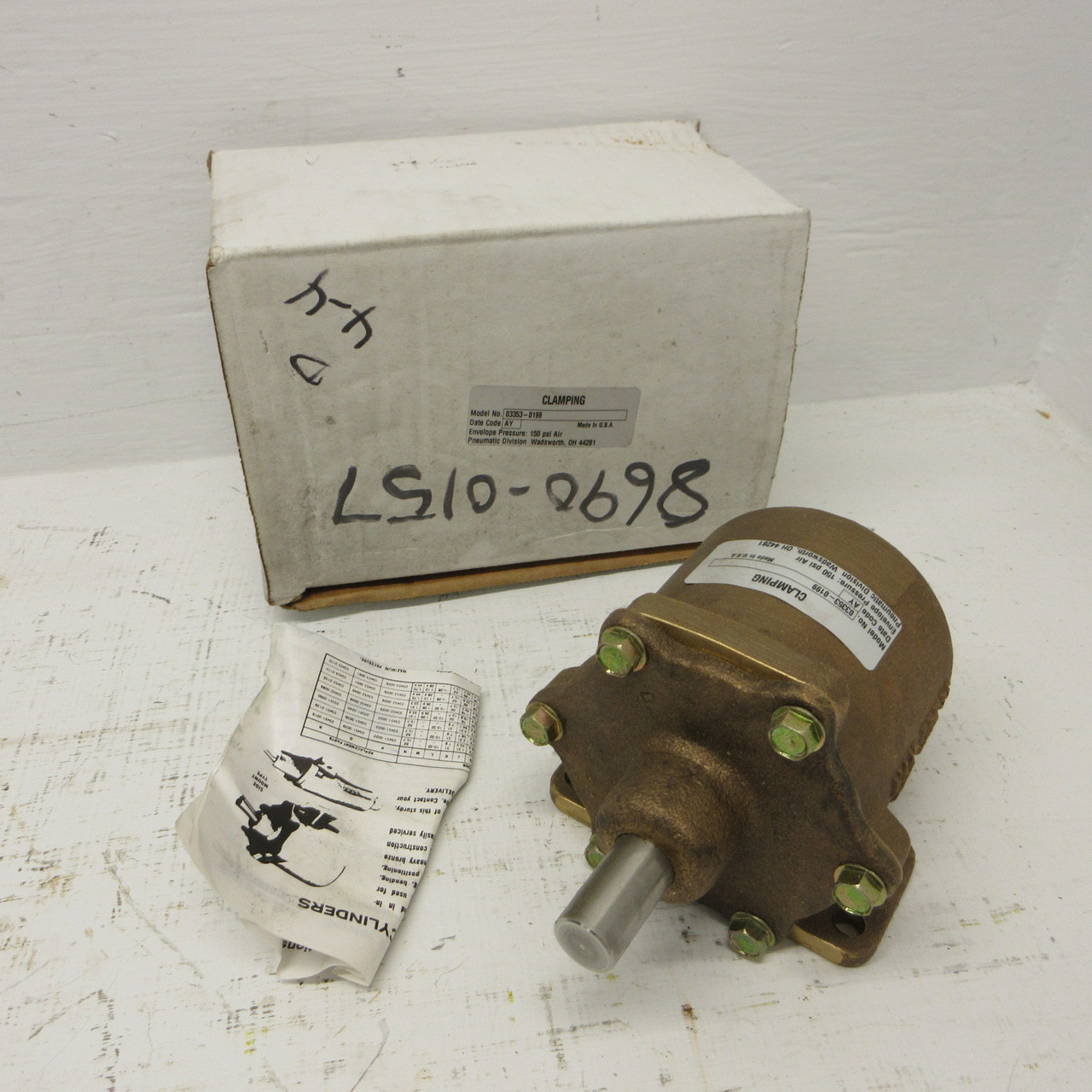 NEW Parker 03353-0199 Clamping Pneumatic Cylinder (Max Pressure: 150psi Air) NIB (AH1549-1)