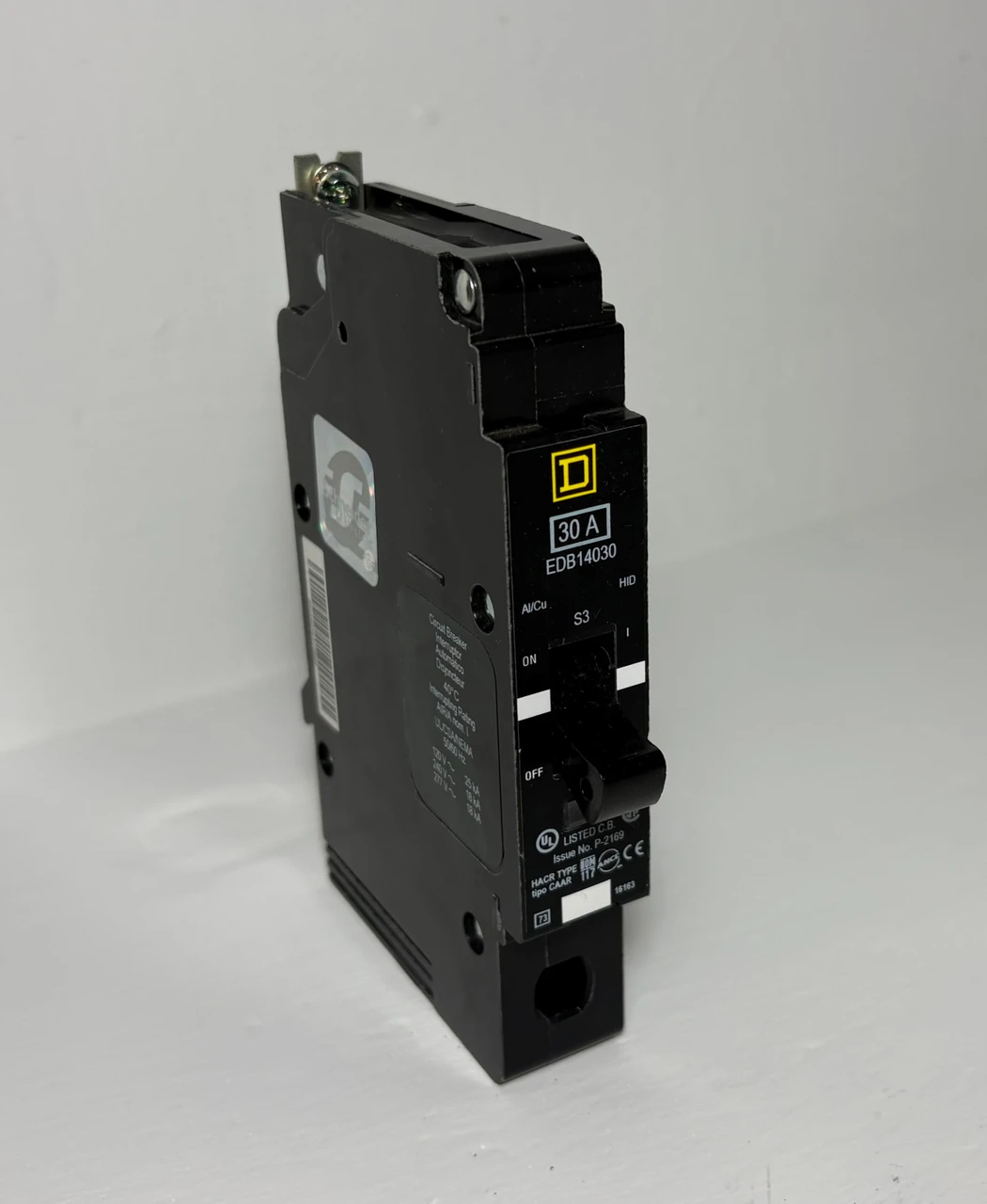 Square D EDB14030 30A Circuit Breaker 1 Pole 18kA @ 277/240 VAC 30 Amp 1P HACR (EM5994-2)