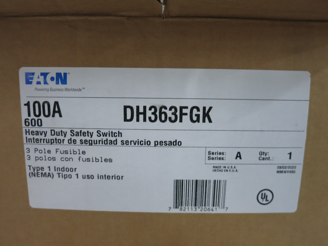 NEW Eaton DH363FGK 100A 600V Fusible Safety Switch Disconnect 100 Amp 480V (DW8550-4)