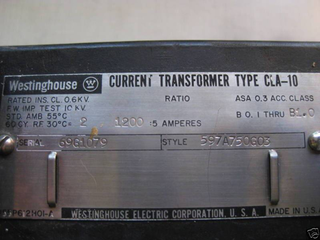 Westinghouse WH CLA-10 1200:5 A Amps 597A750G03 CT (EBI5317-1)