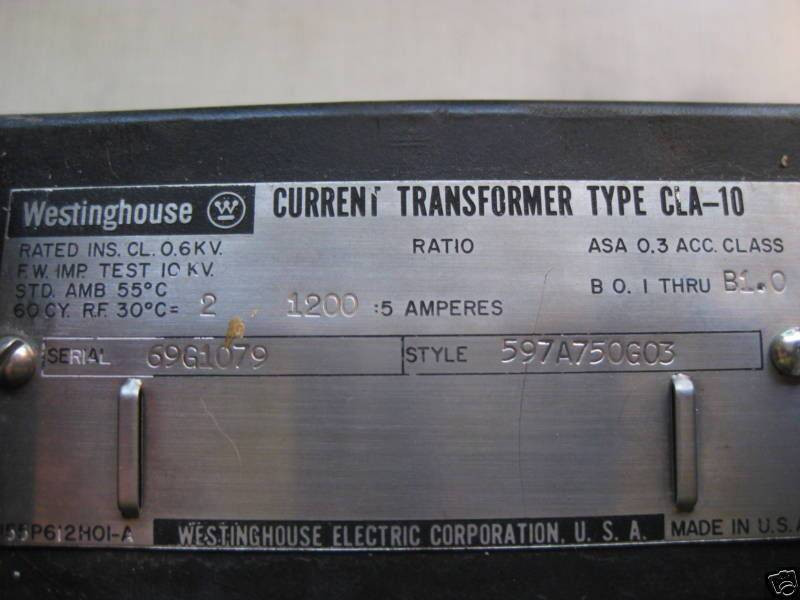 Westinghouse CLA-10 Current Transformer Ratio 1200:5 A Amps 597A750G03 CT (EBI5317-1)